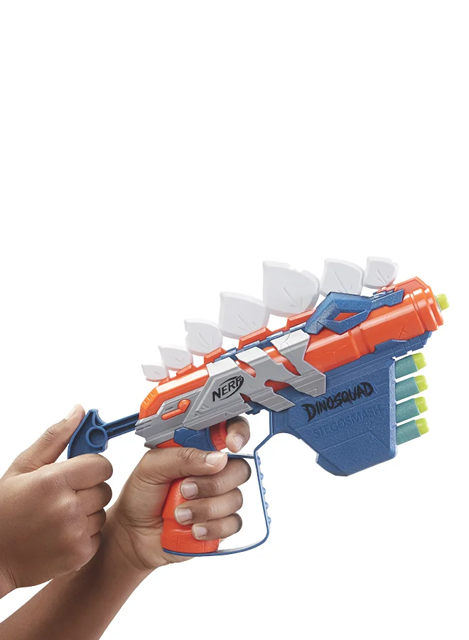NERF Nerf Dinosquad Stegosmash Dart Blaster, 4-Dart Storage, Pull-Back Priming Handle, 5 Official Nerf Darts, Dinosaur Design, Stegosaurus Spikes