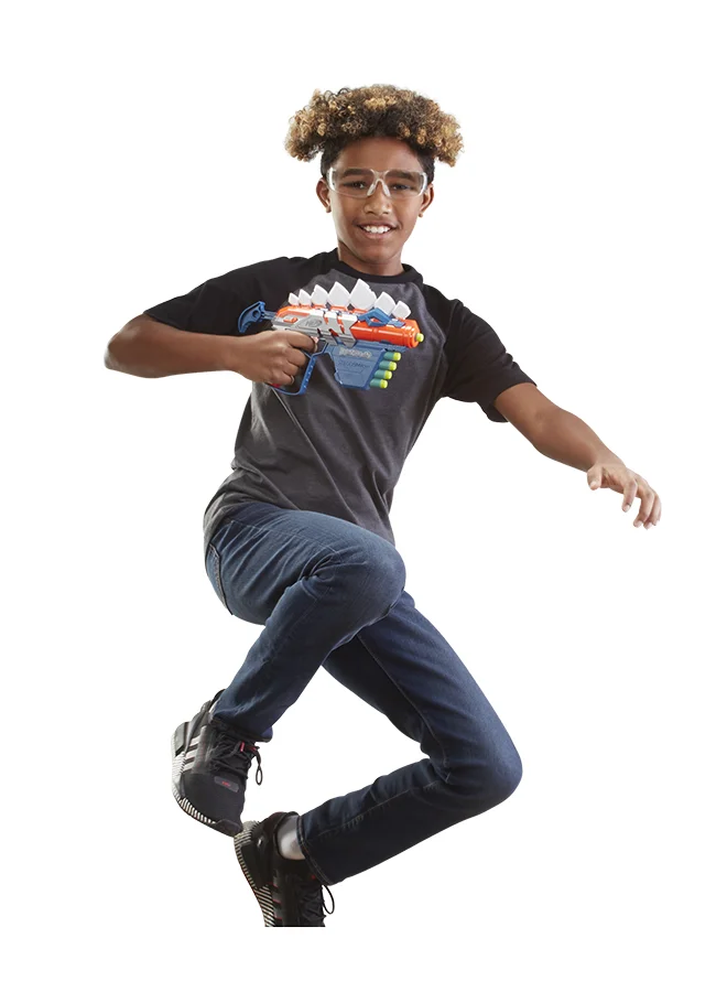 NERF Nerf Dinosquad Stegosmash Dart Blaster, 4-Dart Storage, Pull-Back Priming Handle, 5 Official Nerf Darts, Dinosaur Design, Stegosaurus Spikes