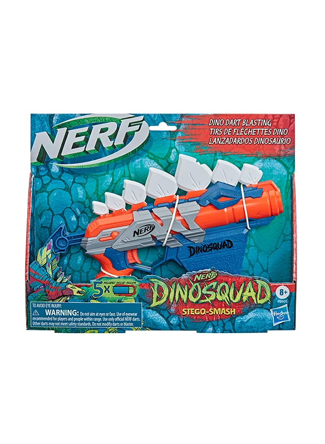 NERF Nerf Dinosquad Stegosmash Dart Blaster, 4-Dart Storage, Pull-Back Priming Handle, 5 Official Nerf Darts, Dinosaur Design, Stegosaurus Spikes