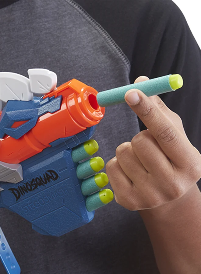 NERF Nerf Dinosquad Stegosmash Dart Blaster, 4-Dart Storage, Pull-Back Priming Handle, 5 Official Nerf Darts, Dinosaur Design, Stegosaurus Spikes