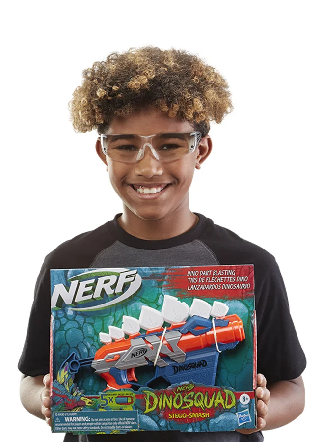 NERF Nerf Dinosquad Stegosmash Dart Blaster, 4-Dart Storage, Pull-Back Priming Handle, 5 Official Nerf Darts, Dinosaur Design, Stegosaurus Spikes