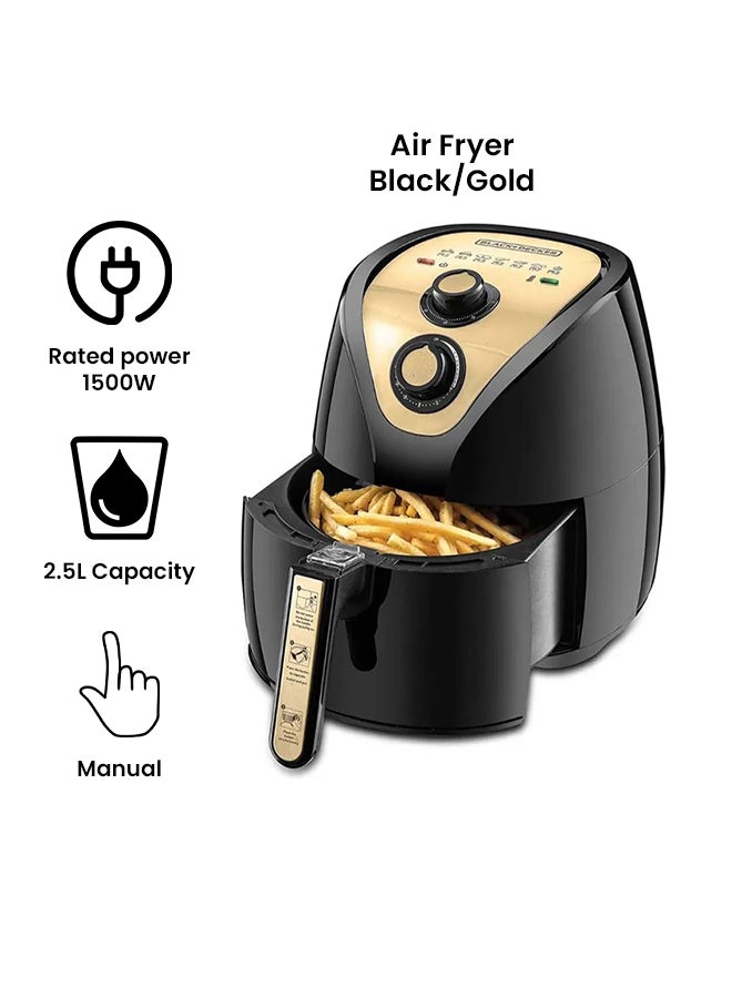BLACK+DECKER - Air Fryer with 0.8KG, Anti Stick, with Rapid Air Convection Technology  (Suitable for 2-4 People) 2.5 L 1500 W AF250G-B5 Black/Gold - Image 1