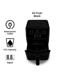 evvoli Digital Air Fryer LED Digital Touch Screen Timer and Temperature Control 8 Preset Programs 5.5 L 1700 W EVKA-AF5508B Black  - Image 2