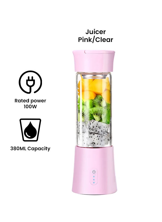 خلاط قابل لإعادة الشحن بمنفذ USB مع كوب عصير محمول 380.0 ml H7790P الوردي/الشفاف - Image 2
