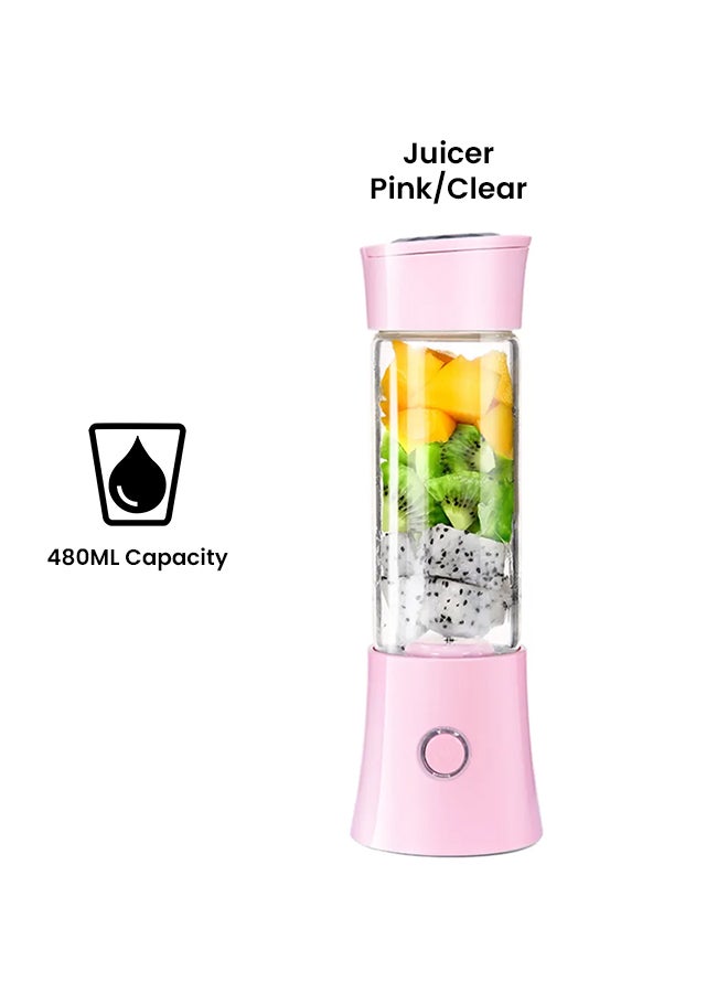 Usb Rechargeable Blender And Portable Juicer Cup 480.0 ml H7789P Pink/Clear - Image 2
