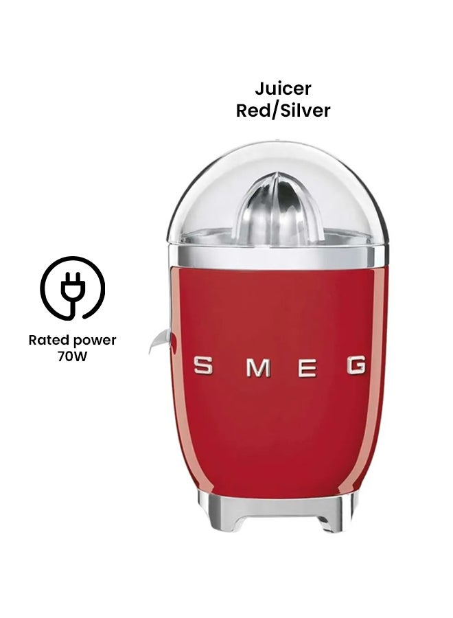smeg 50's Retro Style Aesthetic Citrus Juicer 70.0 W CJF01RDUK Red/Silver - Image 2