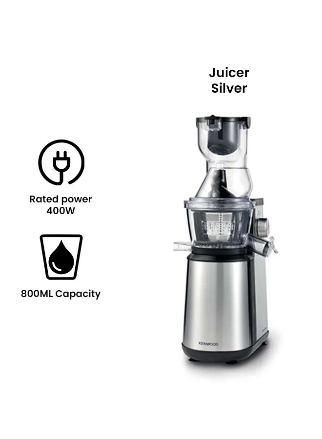 KENWOOD - Slow Juicer – 75mm Wide Feed Tube for Whole Fruits, 1L Juice & Pulp Containers, Easy Clean, Maximum Nutrient Extraction 0.8 L 400 W JMM70.000BK Silver - Image 1
