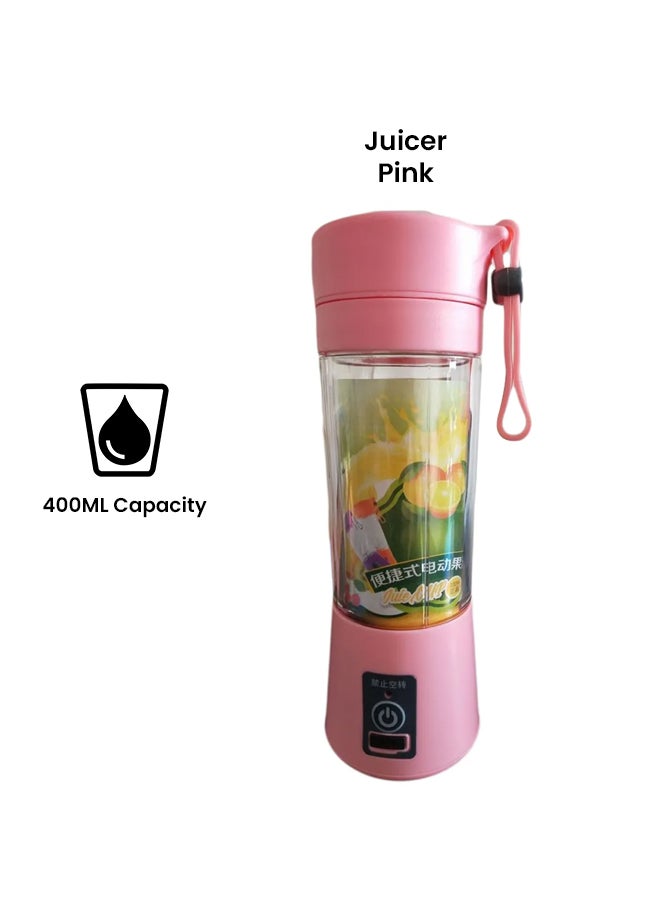 OHPA - Mini Usb Rechargeable 4 Blade Smoothies Blender Juice 400.0 ml YY-83 Pink - Image 1