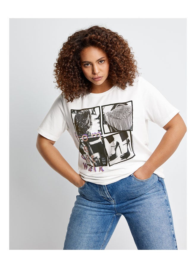 GERRY WEBER T-Shirt With Front Print And 1/2 Sleeves White  - Image 1