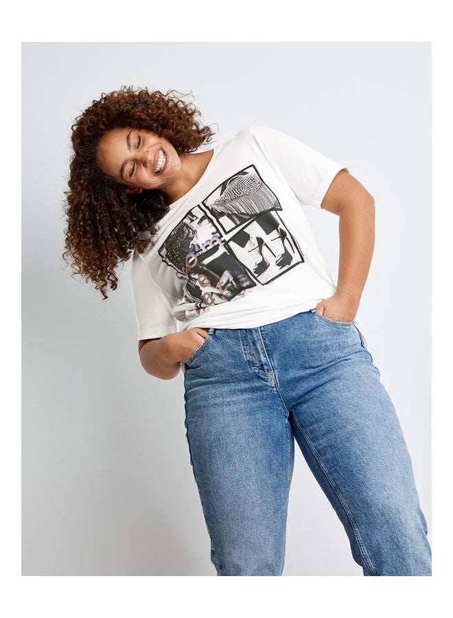 GERRY WEBER T-Shirt With Front Print And 1/2 Sleeves White  - Image 2