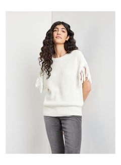 Sleeveless Jumper With Fringe Accents White