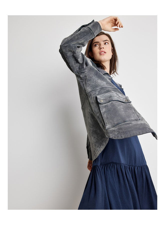 GERRY WEBER Denim Jacket With Velvety Flock Print Grey  - Image 3