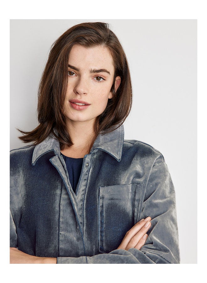 GERRY WEBER Denim Jacket With Velvety Flock Print Grey  - Image 4