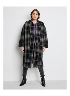 Wool Coat With Check Pattern Black
