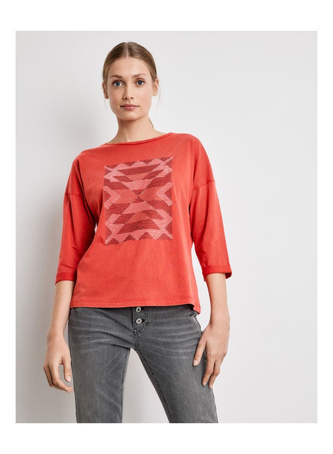 GERRY WEBER Top With Embroidery 3/4-Length Sleeves Red  - Image 1