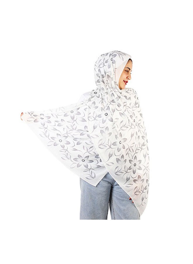 Tie Shop Casual Floral hijab White-Black-Grey  - Image 1