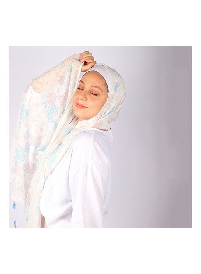 Tie Shop Casual Floral hijab White-Blue-Simon  - Image 1