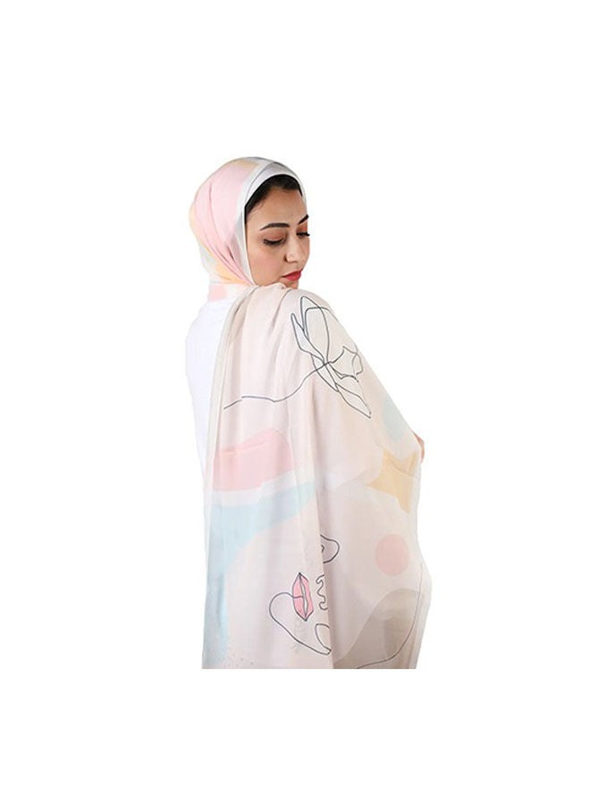 Tie Shop Casual Floral hijab Beige-Blue-Off-White  - Image 1