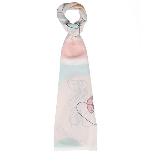 Tie Shop Casual Floral hijab Beige-Blue-Off-White  - Image 3