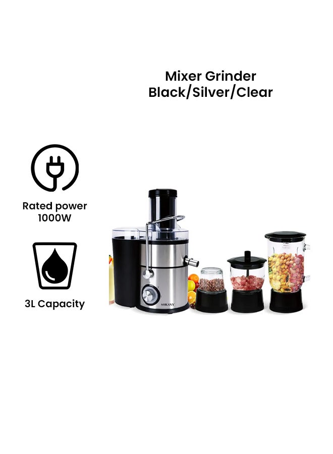 sokany 4-In-1 Mixer Juicer 3.0 L 1000.0 W Sokany-SK629 Black/Silver/Clear - Image 2