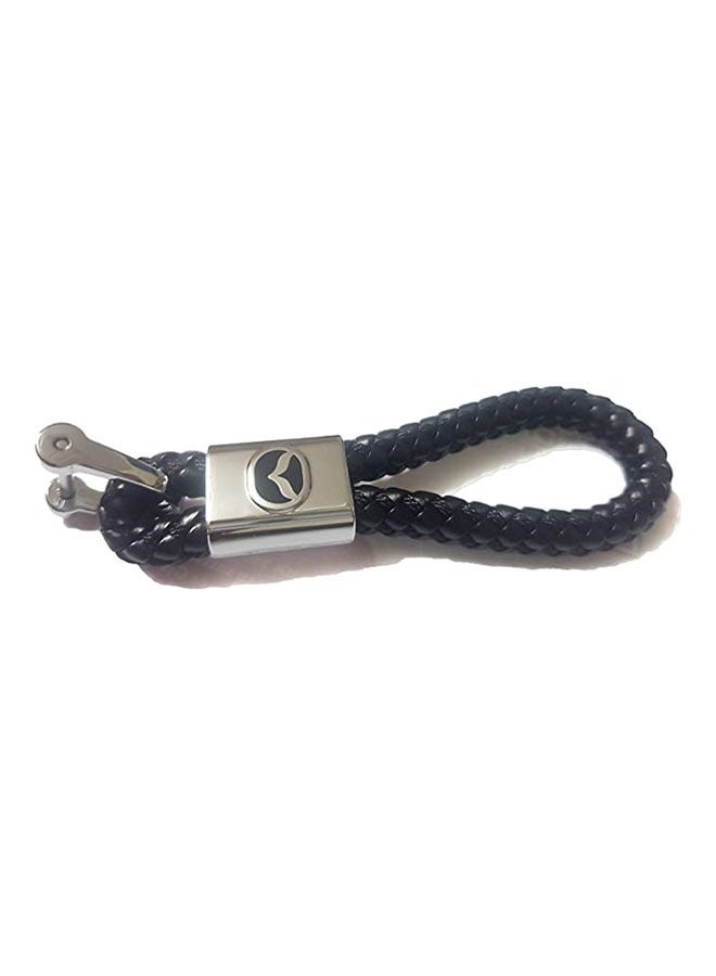 Leather Keychain With A Metal Piece Embossed On It Mazda Car Logo With Screwdriver To Open The Clasp