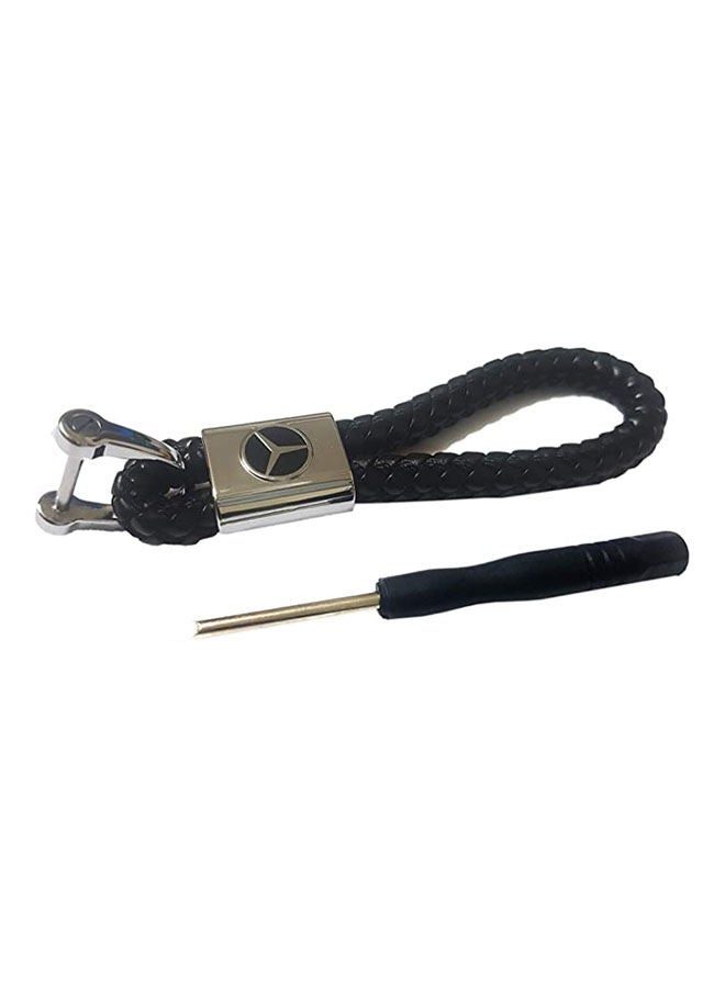 Leather Keychain With A Metal Piece Embossed On It Mercedes Car Logo With Screwdriver To Open The Clasp