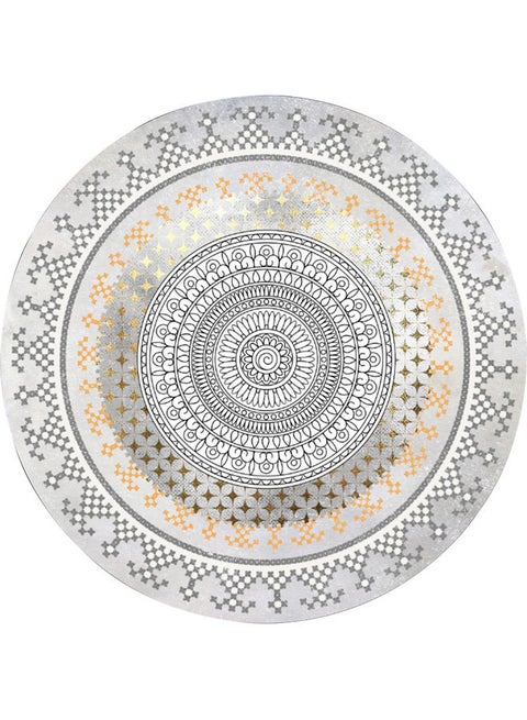 بساط دائري مزخرف مانع للانزلاق رمادي 120x120سم