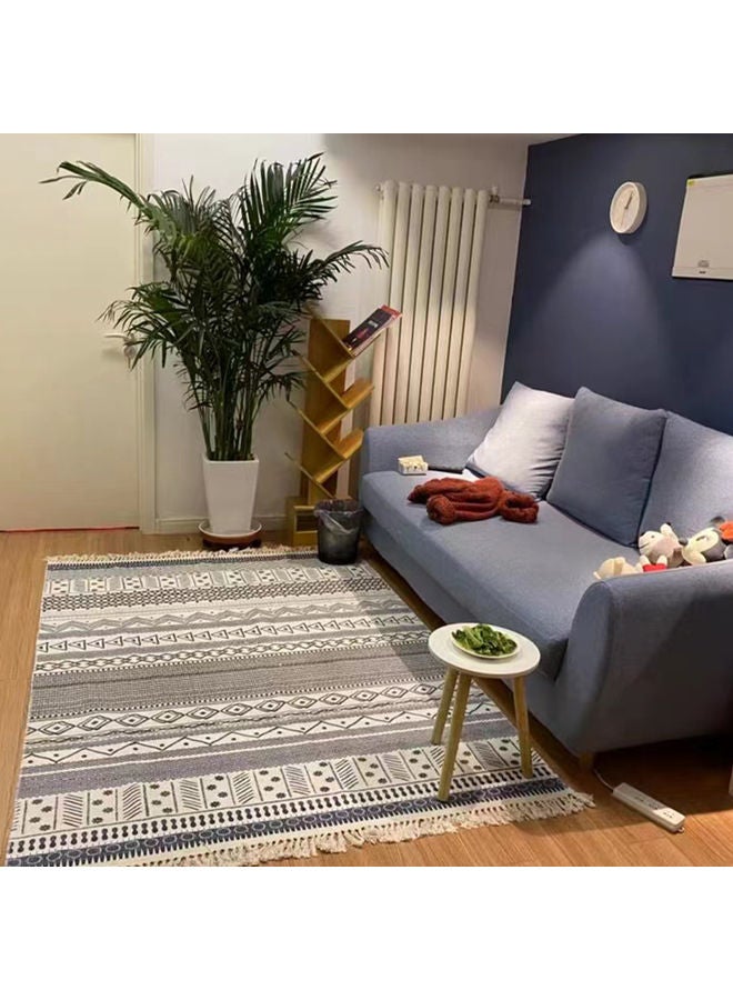 GOOTOY Soft Touch Hand-Woven Bohemian Fringed Rug Carpet Grey 140x200cm - Image 2