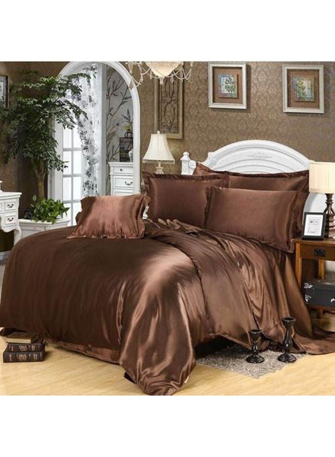 Satin Bed Sheet Set  5 Pcs Cotton Coffee 160x45cm