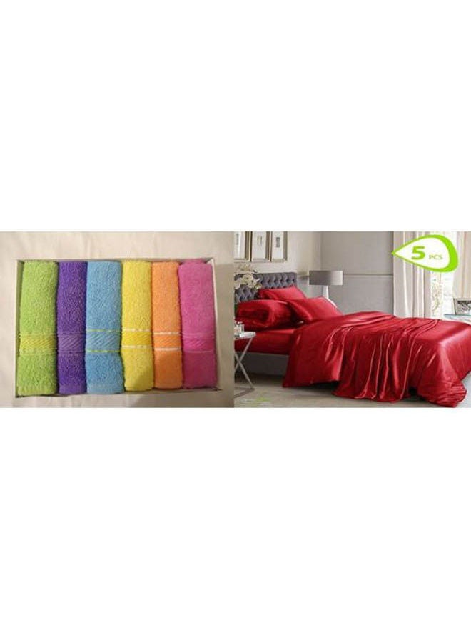 Satin Bed Sheet Set  5 Pcs Cotton Dark Red 160x45cm - v1645948989/N52781633A_1