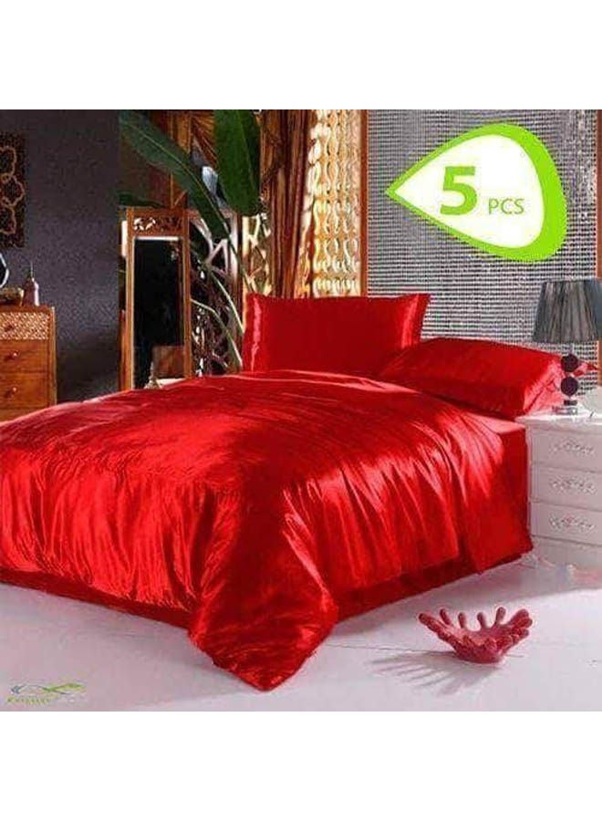 Satin Bed Sheet Set  5 Pcs Cotton Red 160x45cm