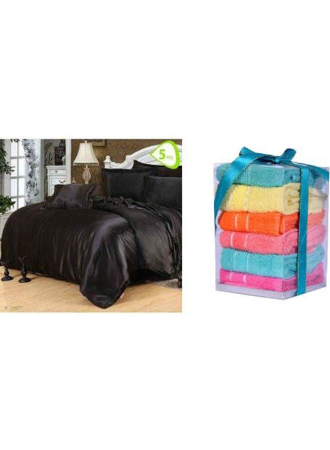 Satin Bed Sheet Set  5 Pcs Cotton Black 160x45cm