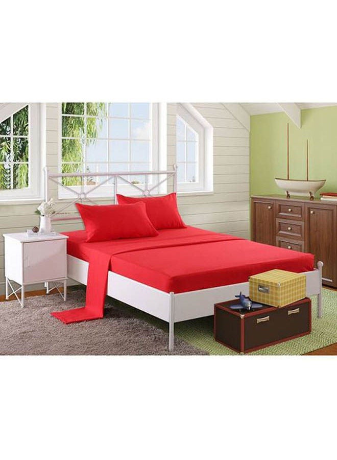 Protective Cotton Bed Sheet Set 4 Pcs Cotton Red 120x200cm