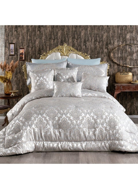 10-Pieces Bridal Luxurious Copland Rein Comforter Set Cotton Grey 260x240cm