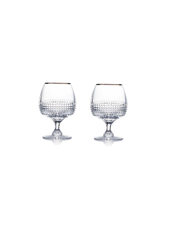 2-Piece Diamond Brandy Glass Set Clear/Platinum Clear