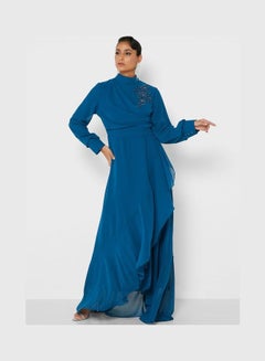 Frill Detail Flare Dress Blue