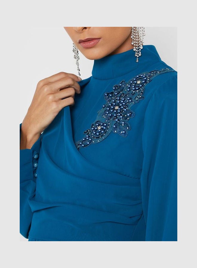 Khizana - Frill Detail Flare Dress Blue - Image 1