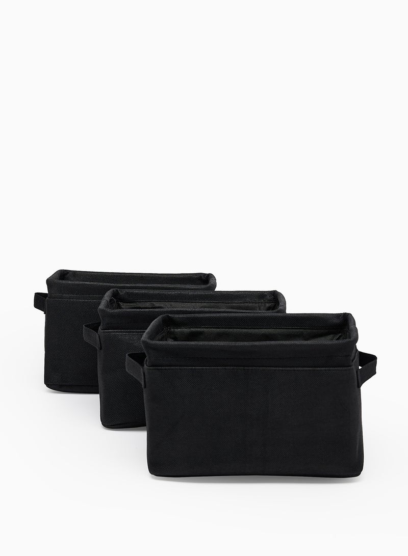 Amal - 3 Pack Linen Storage Organiser With Side Handles Easy To Collapse From The Top, Handy For Closet And Dresser Organisation Black 30X20 X20cm - Image 1
