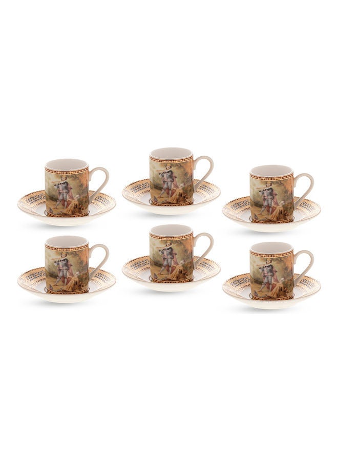 Dania 12-Piece Turkish Coffee Cup And Saucer Set Gold/White/Clear 5x5x6cm - Image 2