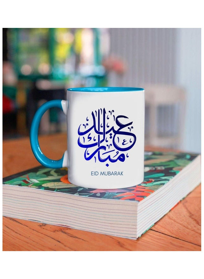 MEC - Eid Mubarak Print Coffee Mug For Ramadan White/Light Blue - Image 1
