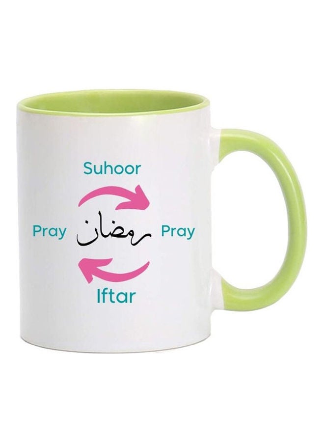 إم إي سي Suhoor Pray Iftaar Pray Ramadan Kareem Cycle Print Coffee Mug White/Light Green - Image 1