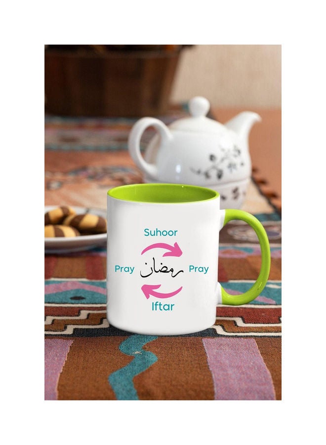 إم إي سي Suhoor Pray Iftaar Pray Ramadan Kareem Cycle Print Coffee Mug White/Light Green - Image 3
