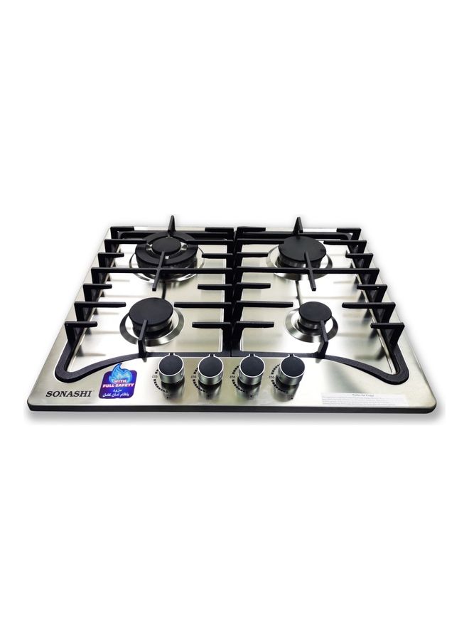 SONASHI - 4-Burner Gas Hob - 60 CMs | Featured with Front Control Panel and Cast Iron Pan Stand | Gas Hob with Top Quality Stainless Steel and Brush Finish SGH-401FFD Metallic Grey - Image 1