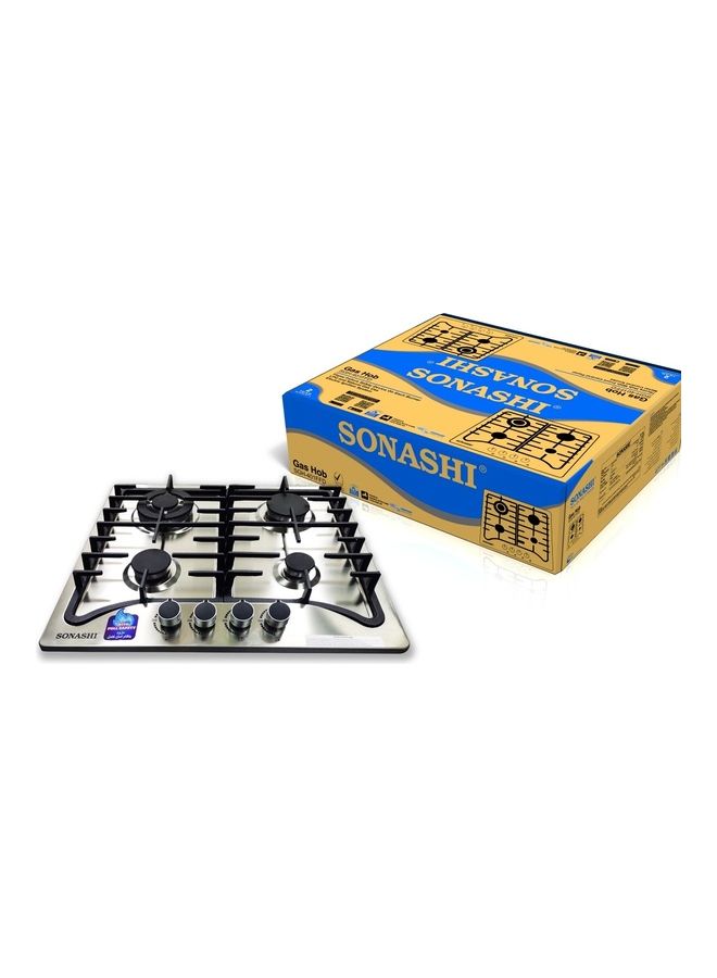 SONASHI - 4-Burner Gas Hob - 60 CMs | Featured with Front Control Panel and Cast Iron Pan Stand | Gas Hob with Top Quality Stainless Steel and Brush Finish SGH-401FFD Metallic Grey - Image 1