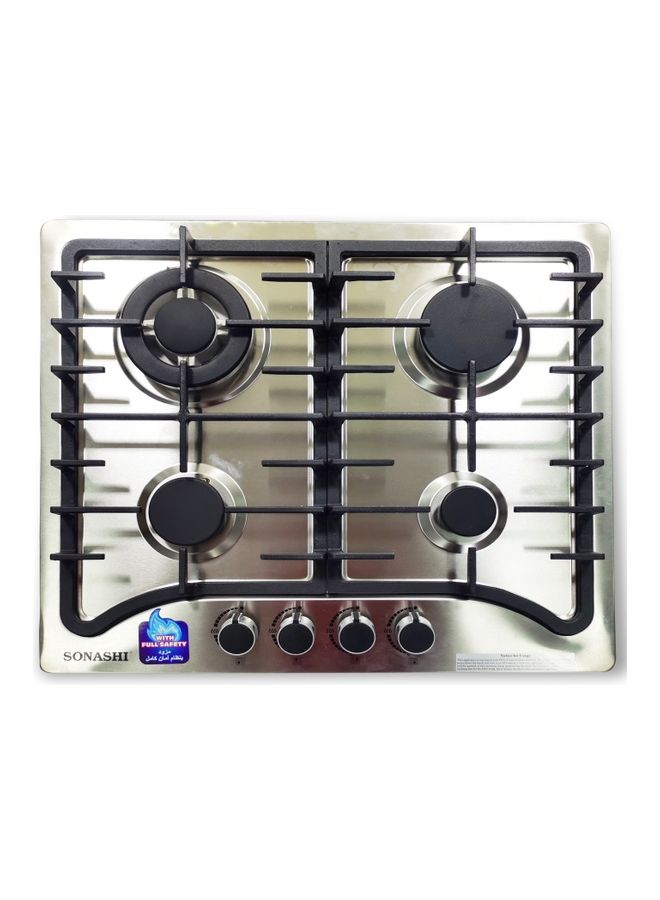 SONASHI - 4-Burner Gas Hob - 60 CMs | Featured with Front Control Panel and Cast Iron Pan Stand | Gas Hob with Top Quality Stainless Steel and Brush Finish SGH-401FFD Metallic Grey - Image 1
