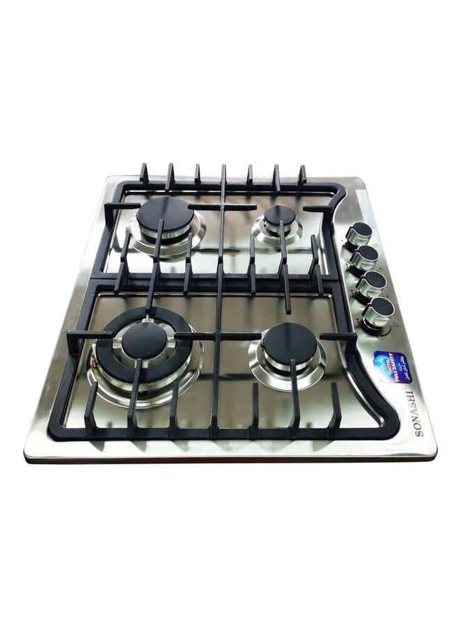SONASHI - 4-Burner Gas Hob - 60 CMs | Featured with Front Control Panel and Cast Iron Pan Stand | Gas Hob with Top Quality Stainless Steel and Brush Finish SGH-401FFD Metallic Grey - Image 1