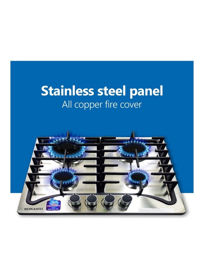 SONASHI - 4-Burner Gas Hob - 60 CMs | Featured with Front Control Panel and Cast Iron Pan Stand | Gas Hob with Top Quality Stainless Steel and Brush Finish SGH-401FFD Metallic Grey - Image 1