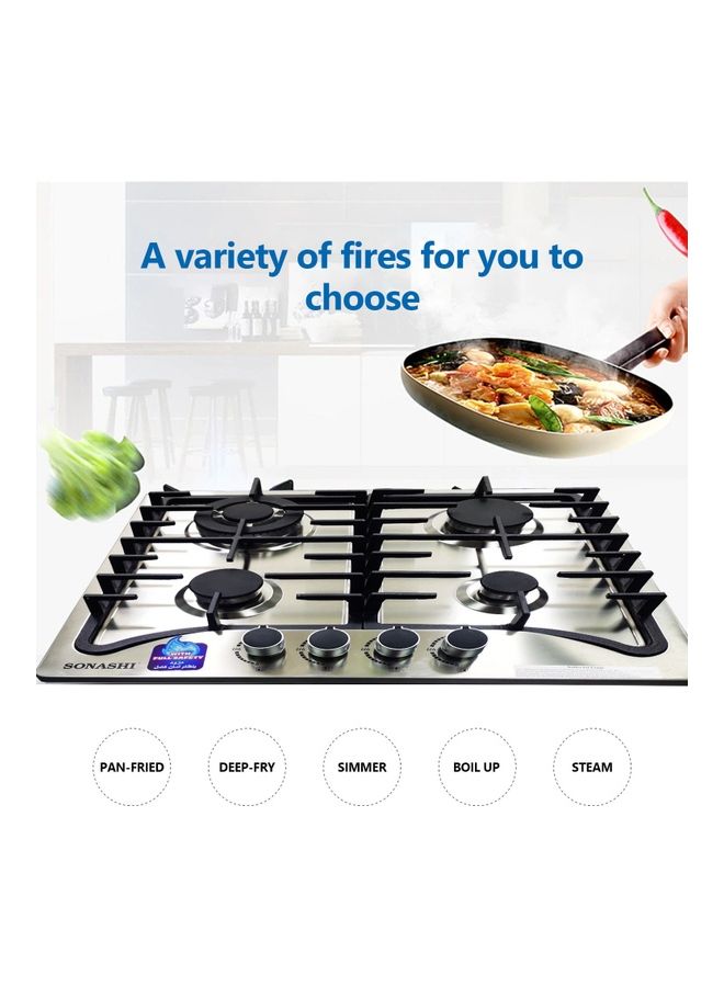 SONASHI - 4-Burner Gas Hob - 60 CMs | Featured with Front Control Panel and Cast Iron Pan Stand | Gas Hob with Top Quality Stainless Steel and Brush Finish SGH-401FFD Metallic Grey - Image 1