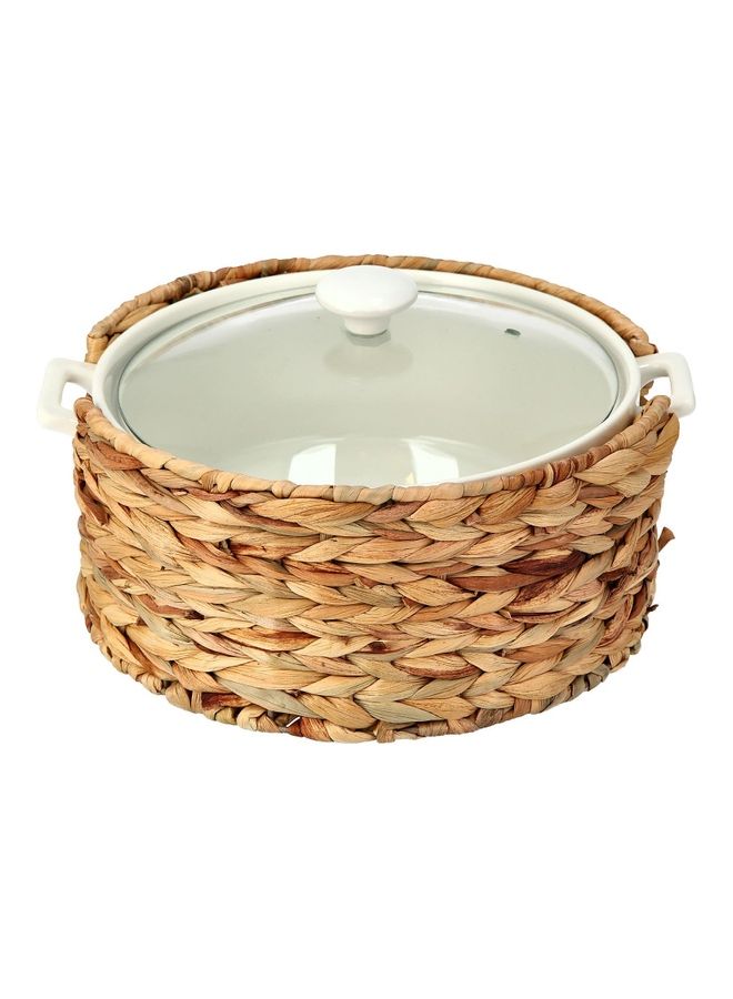 La Mesa Casserole With Lid And Sea Grass Basket Beige/White 31x26.5 x10.5cm - Image 1