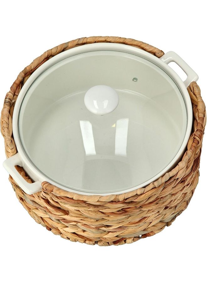 La Mesa Casserole With Lid And Sea Grass Basket Beige/White 31x26.5 x10.5cm - Image 2